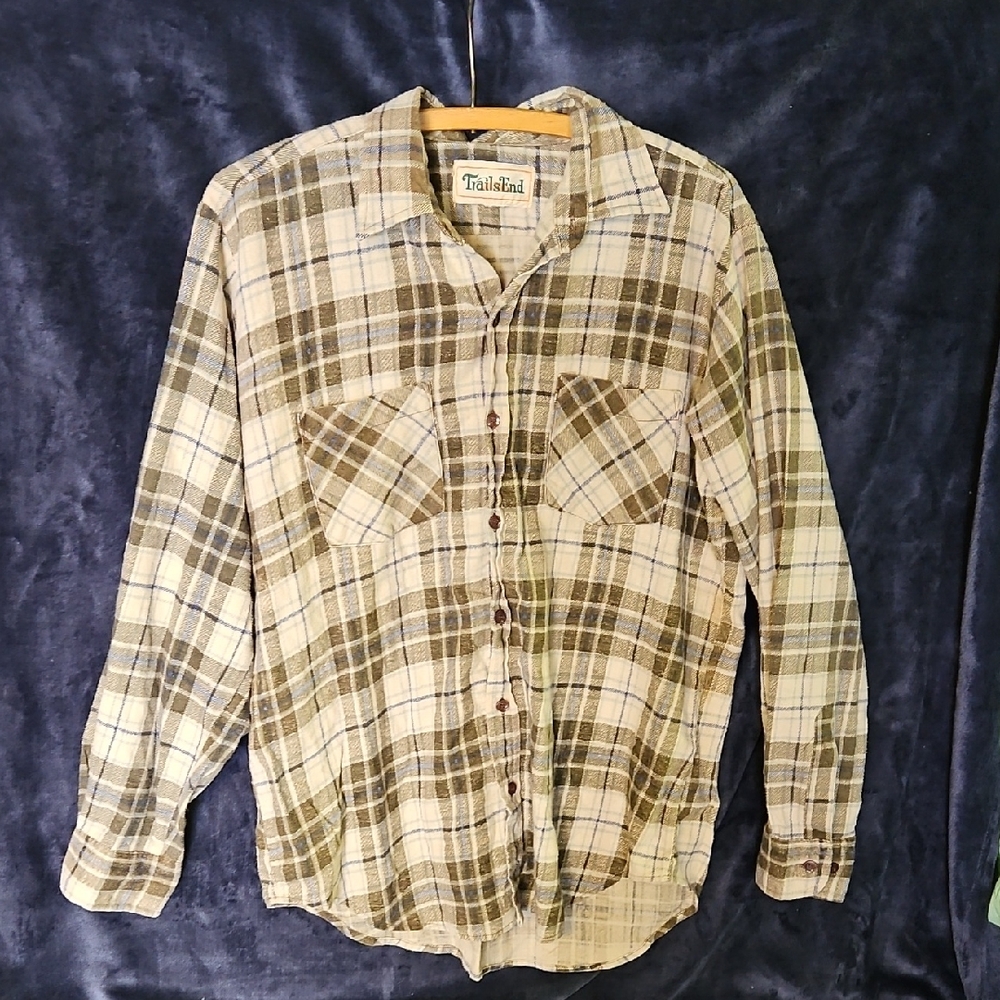 Vintage Trails End Men's Plaid Shirt - Brown and Cream